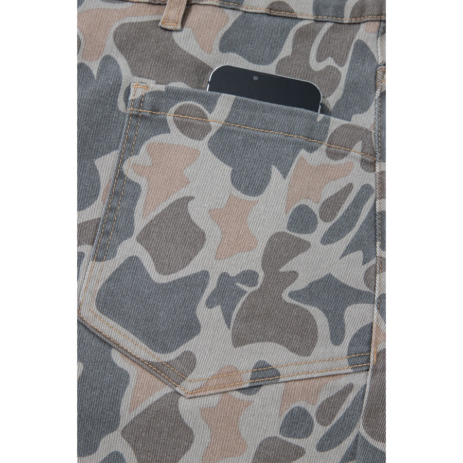 Multicolour Plus Size Camouflage Print High Rise Barrel Jeans Size/Plus Bottoms
