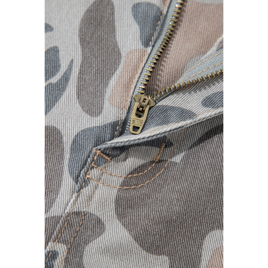 Multicolour Plus Size Camouflage Print High Rise Barrel Jeans Size/Plus Bottoms