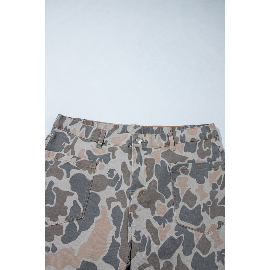 Multicolour Plus Size Camouflage Print High Rise Barrel Jeans Size/Plus Bottoms