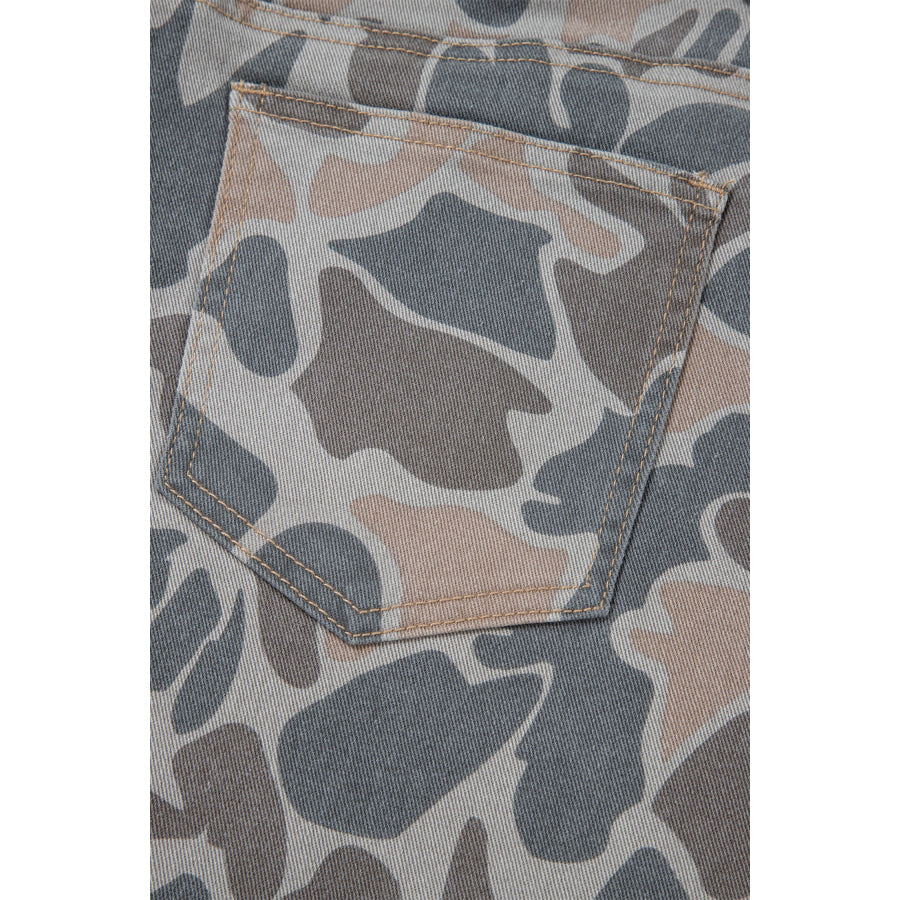 Multicolour Plus Size Camouflage Print High Rise Barrel Jeans Size/Plus Bottoms