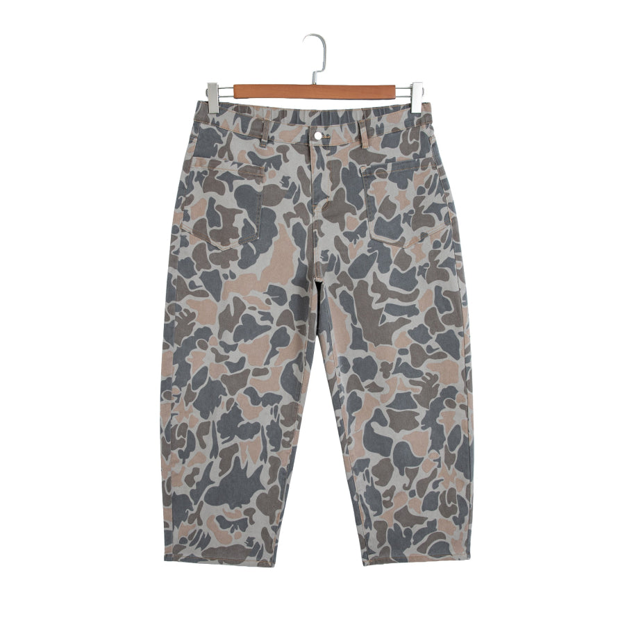 Multicolour Plus Size Camouflage Print High Rise Barrel Jeans Size/Plus Bottoms