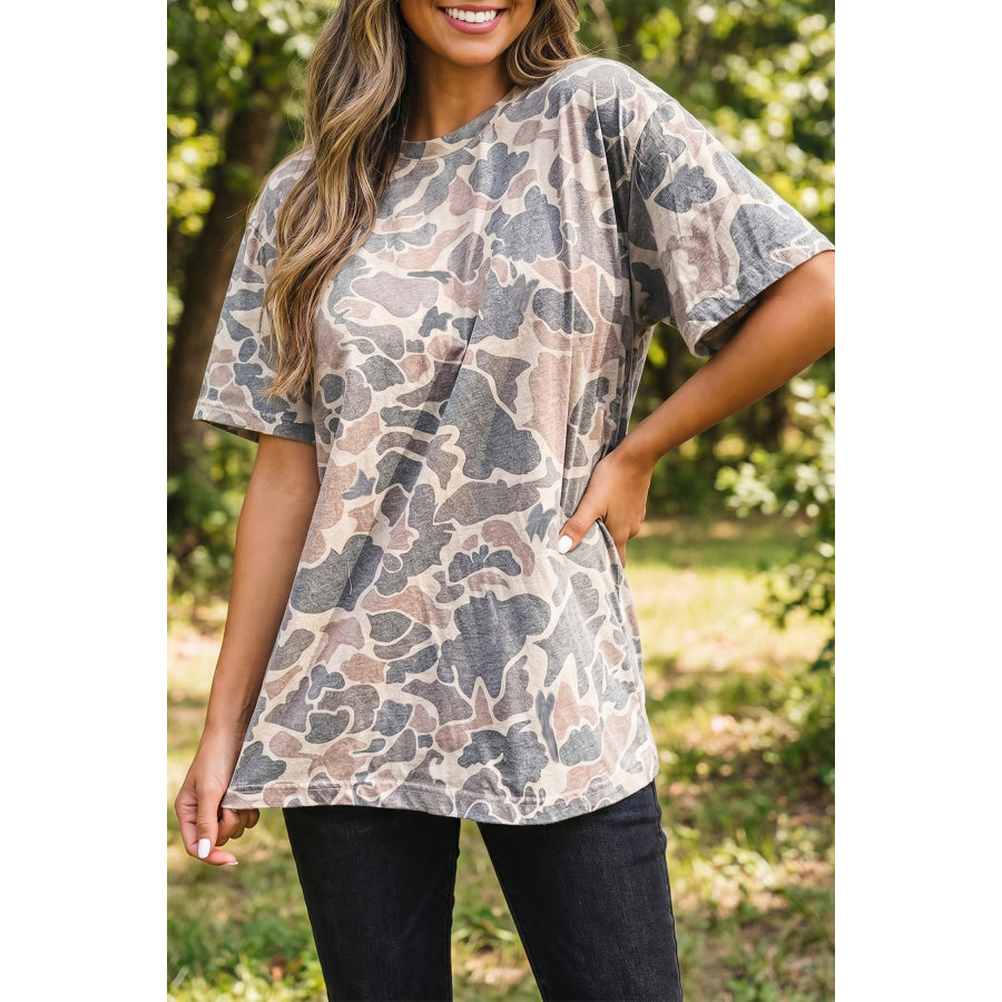 Multicolour Retro Camouflage Print Womens Casual T Shirt Multicolour / S / 95% Polyester + 5% Elastane Tops/Tops & Tees
