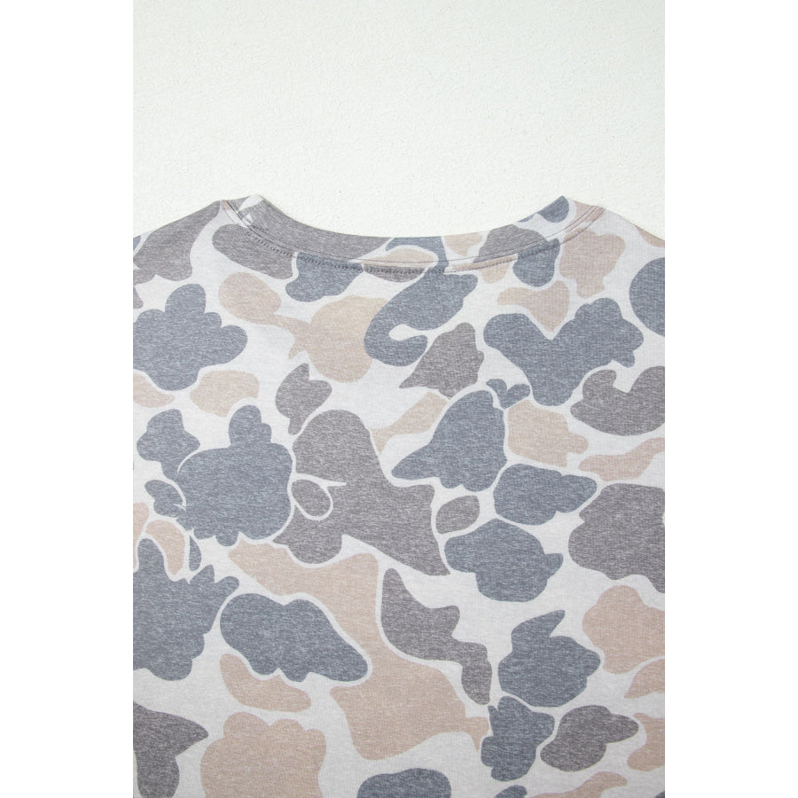 Multicolour Retro Camouflage Print Womens Casual T Shirt Tops/Tops & Tees
