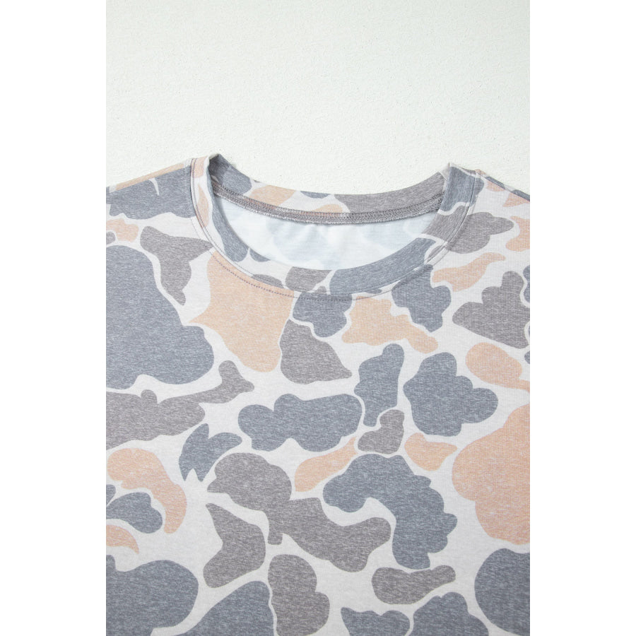 Multicolour Retro Camouflage Print Womens Casual T Shirt Tops/Tops & Tees
