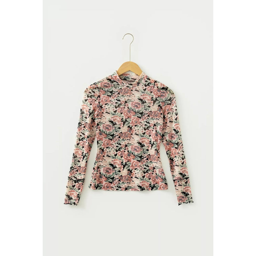 Multicolour Retro Floral Ruffle Trim Square Neck Tank Top Apparel and Accessories