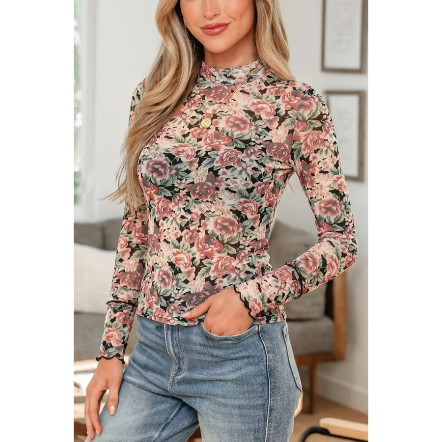 Multicolour Retro Floral Ruffle Trim Square Neck Tank Top Apparel and Accessories