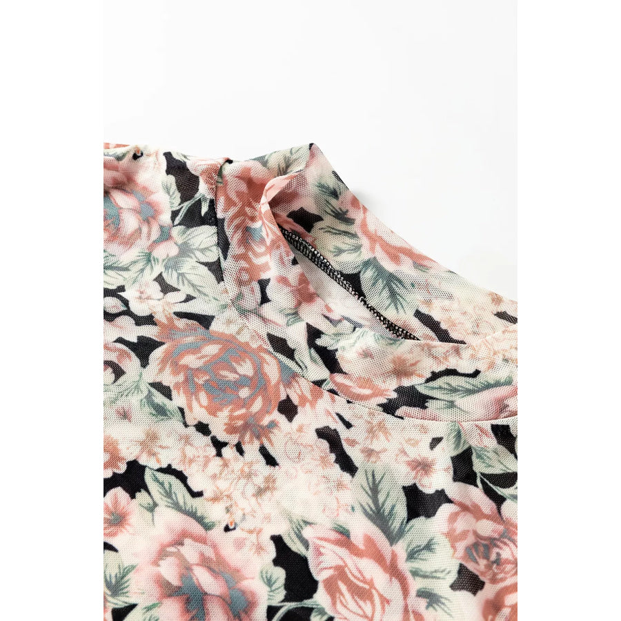 Multicolour Retro Floral Ruffle Trim Square Neck Tank Top Apparel and Accessories