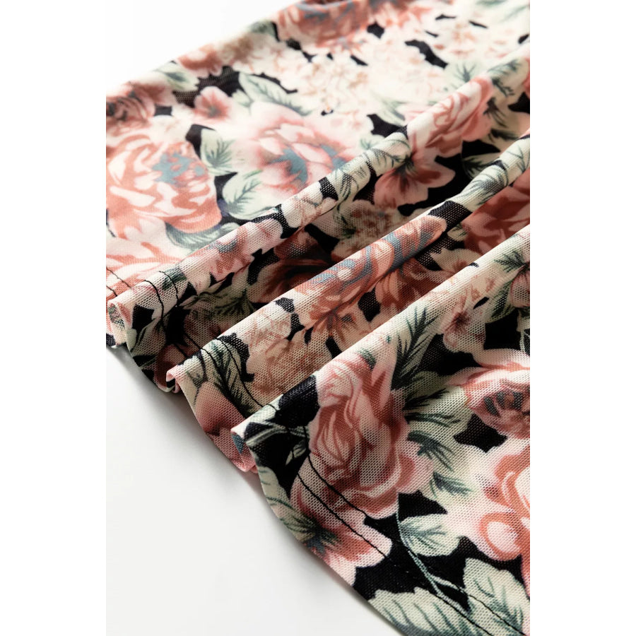 Multicolour Retro Floral Ruffle Trim Square Neck Tank Top Apparel and Accessories