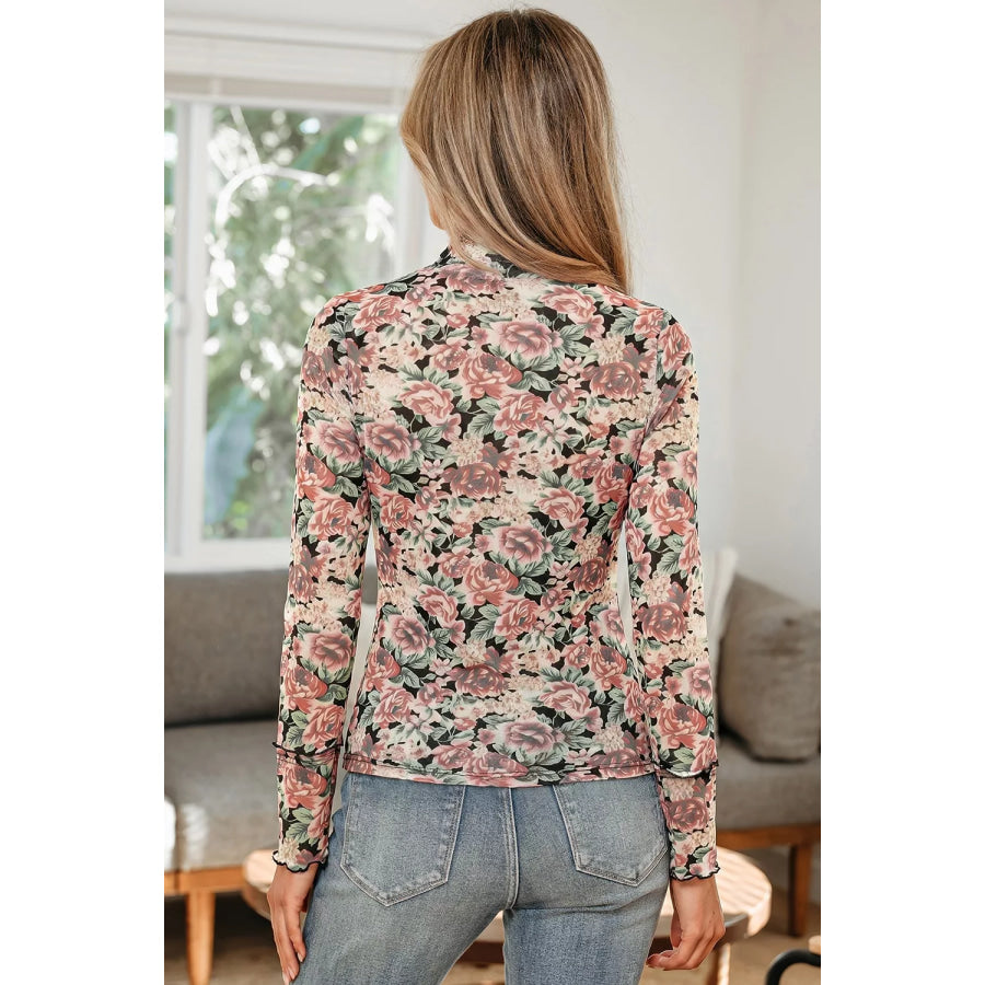 Multicolour Retro Floral Ruffle Trim Square Neck Tank Top Apparel and Accessories