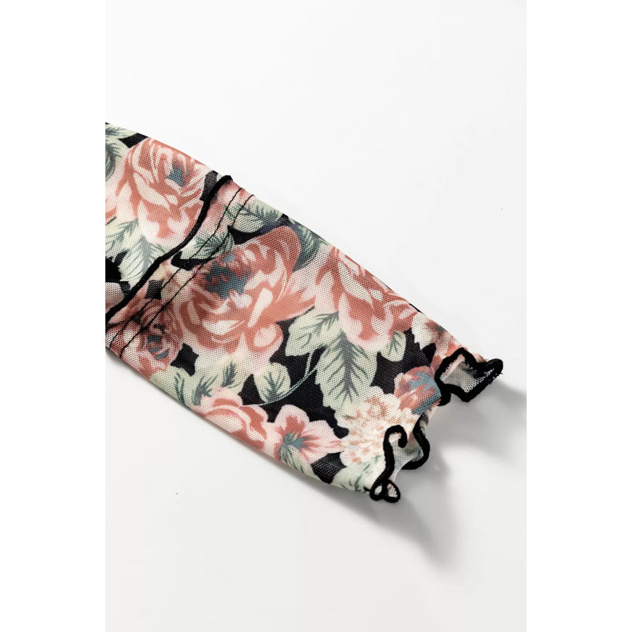 Multicolour Retro Floral Ruffle Trim Square Neck Tank Top Apparel and Accessories