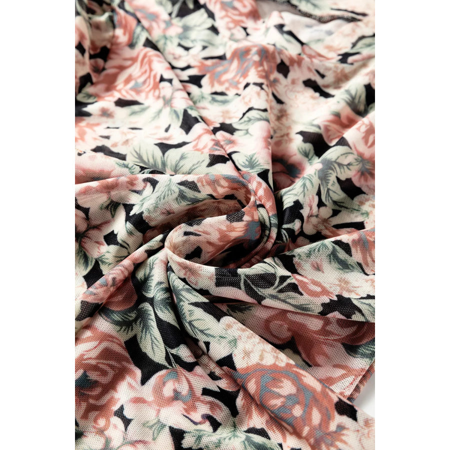 Multicolour Retro Floral Ruffle Trim Square Neck Tank Top Apparel and Accessories