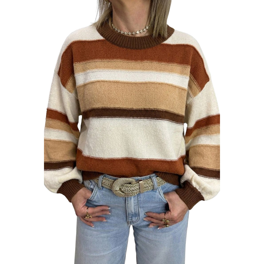 Multicolour Striped Crew Neck Long Sleeve Knit Sweater Sweaters & Cardigans/Sweaters