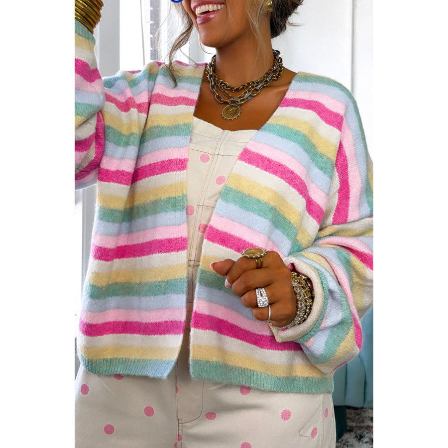 Multicolour Striped Knit Drop Shoulder Open Front Sweater Cardigan / S / 52% Viscose + 26% Polyester + 22% Polyamide Sweaters &