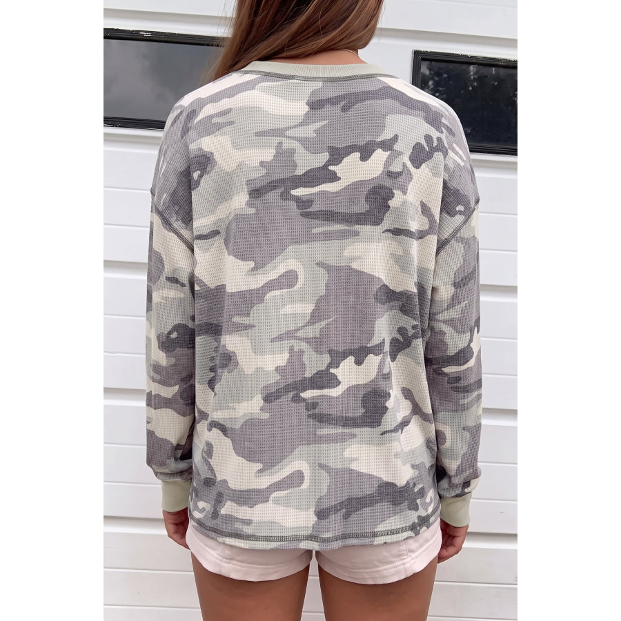 Multicolour Western Camo Textured Knit Long Sleeve Top Tops/Long Tops