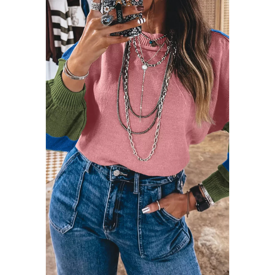 Multicolour Western Colorblock Patchwork Striped Long Sleeve Sweater Apparel and Accessories