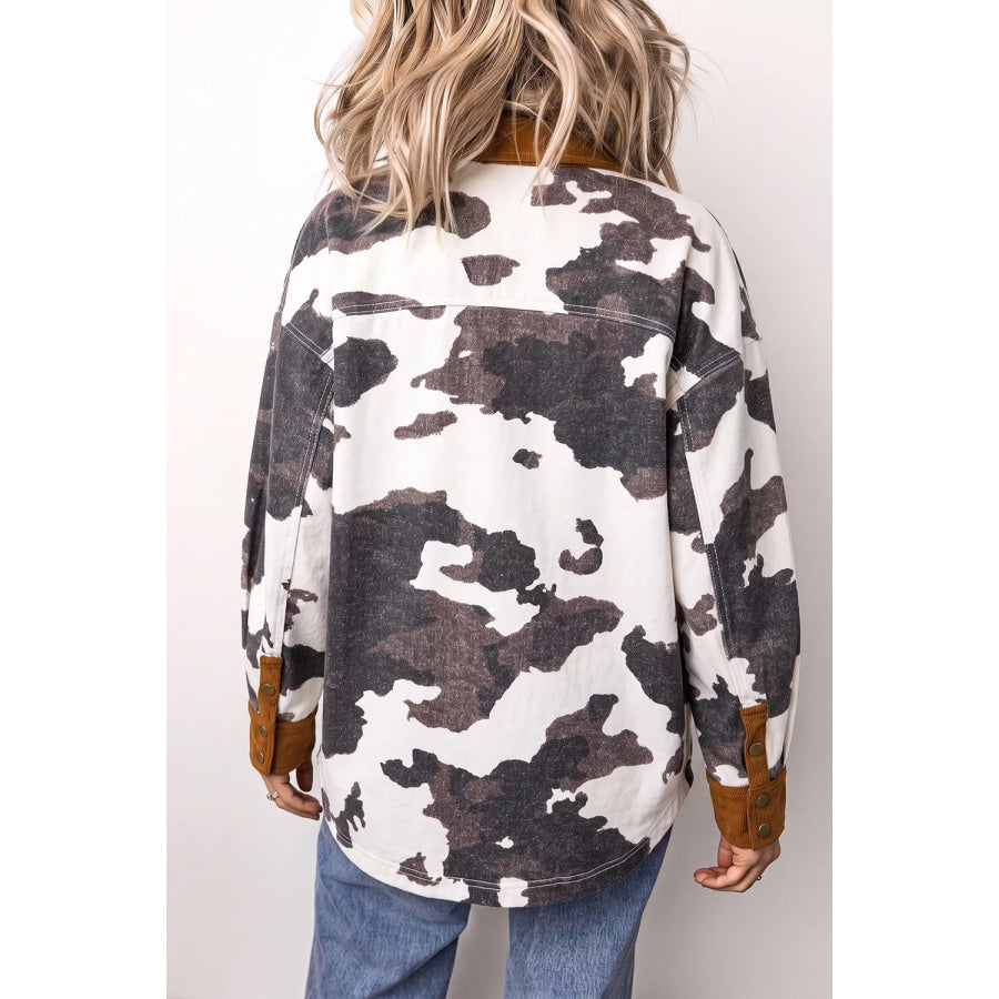 Multicolour Western Cow Print Long Sleeve Button-Up Denim Jacket Apparel and Accessories