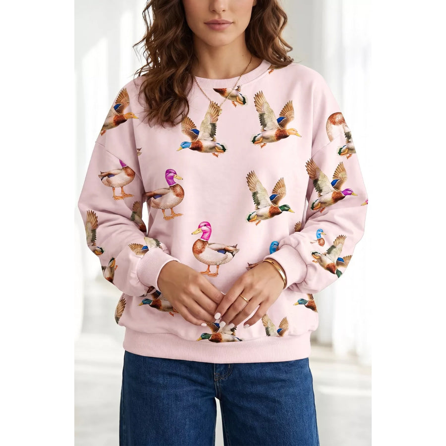 Multicolour Western Print Drop Shoulder Long Sleeve Sweatshirt Blush Pink / S Apparel and Accessories