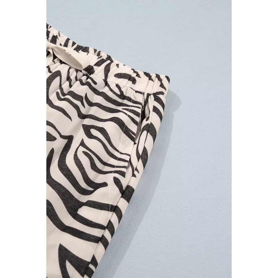 Multicolour Western Print Zebra Pattern Elastic Waist Pocket Pants Apparel and Accessories