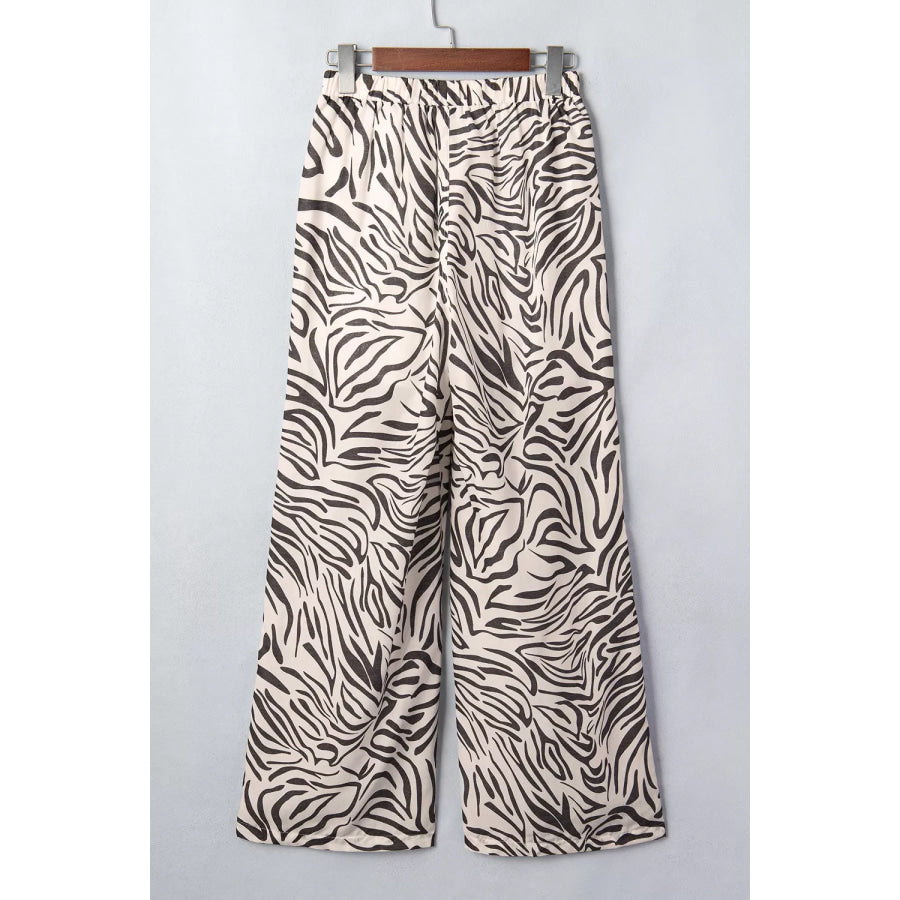 Multicolour Western Print Zebra Pattern Elastic Waist Pocket Pants Apparel and Accessories