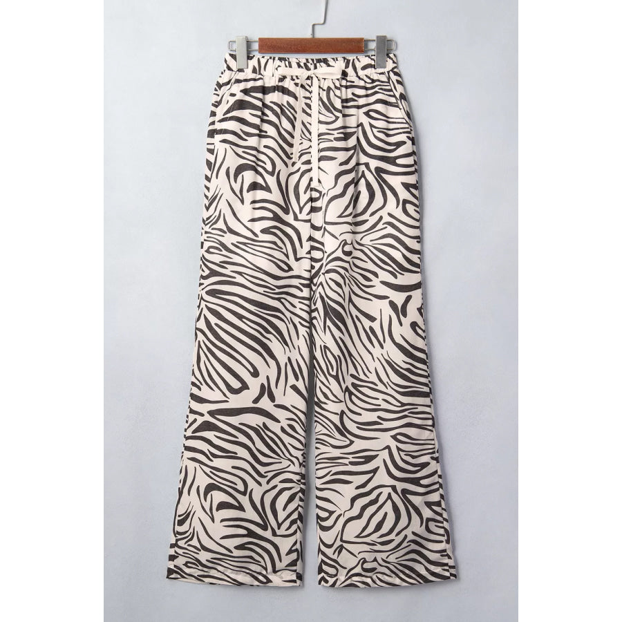 Multicolour Western Print Zebra Pattern Elastic Waist Pocket Pants Apparel and Accessories