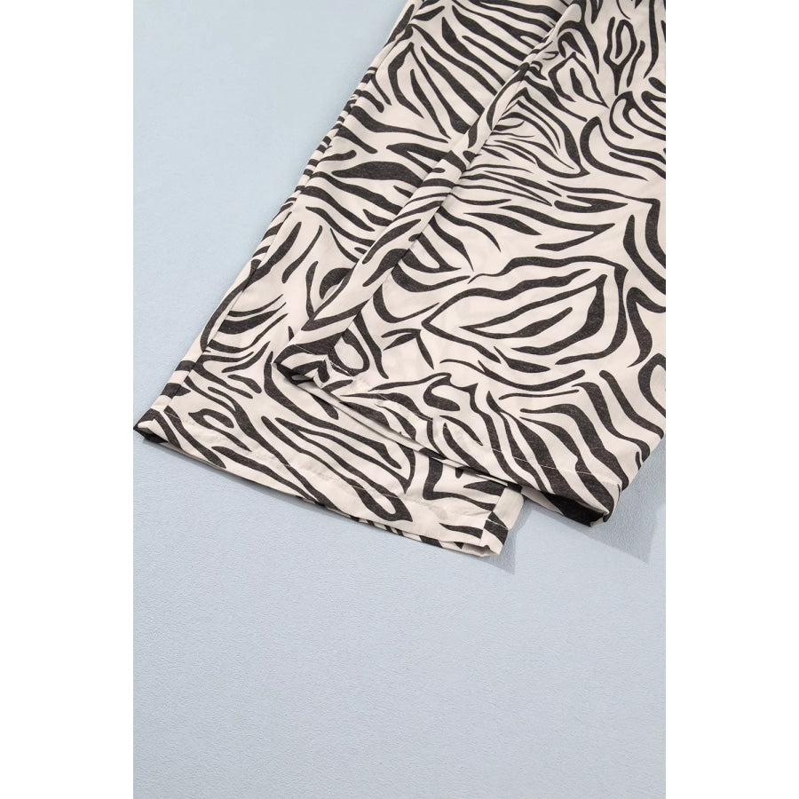 Multicolour Western Print Zebra Pattern Elastic Waist Pocket Pants Apparel and Accessories