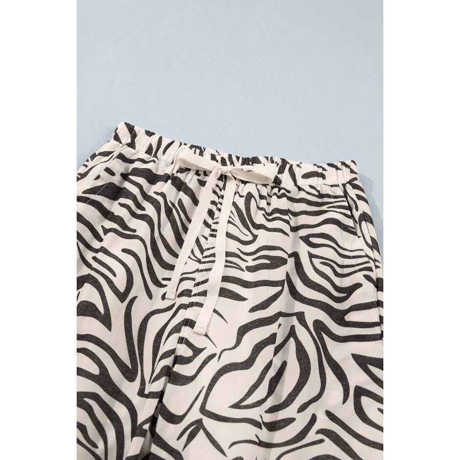 Multicolour Western Print Zebra Pattern Elastic Waist Pocket Pants Apparel and Accessories
