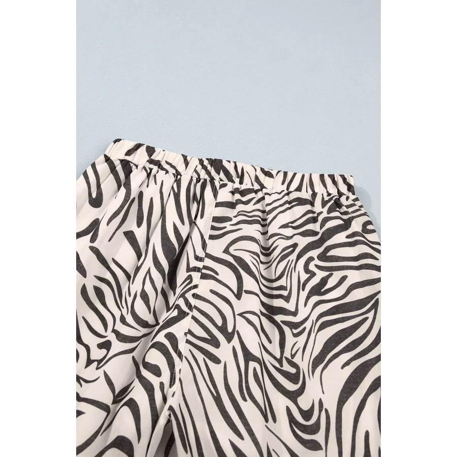 Multicolour Western Print Zebra Pattern Elastic Waist Pocket Pants Apparel and Accessories