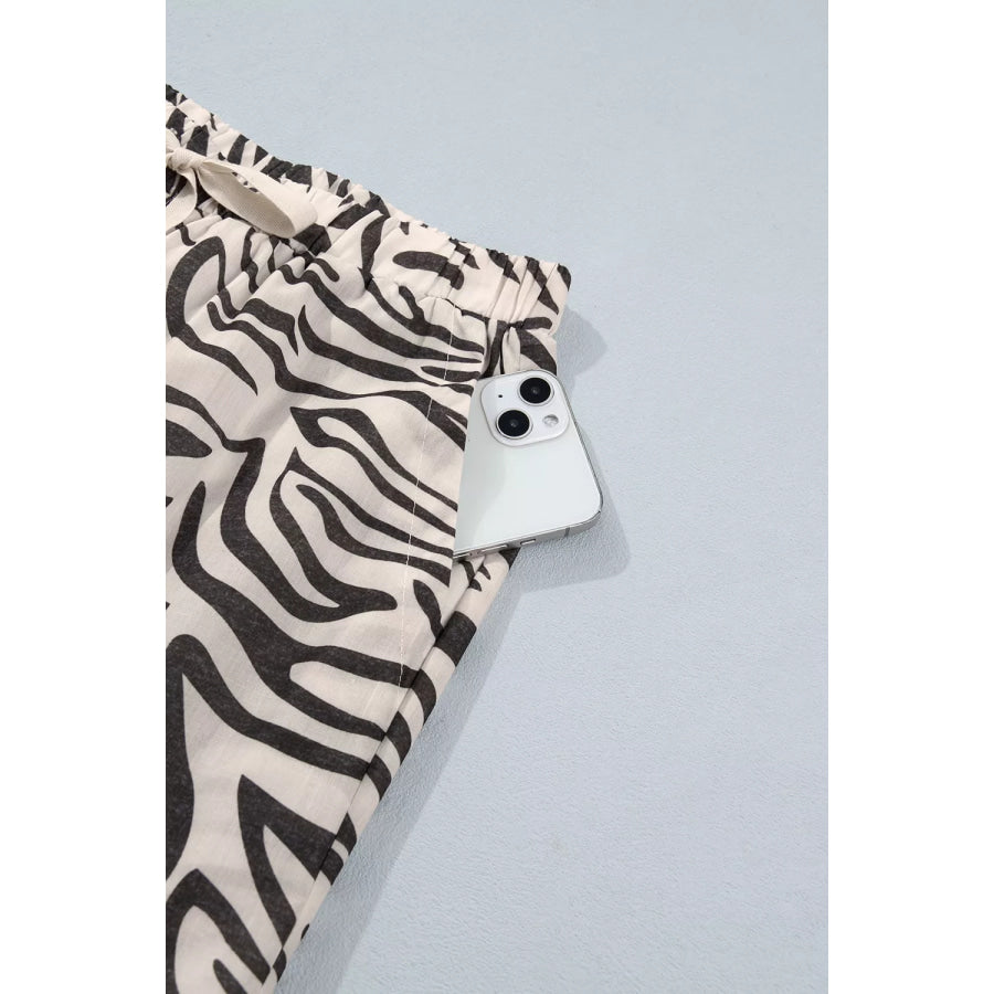 Multicolour Western Print Zebra Pattern Elastic Waist Pocket Pants Apparel and Accessories