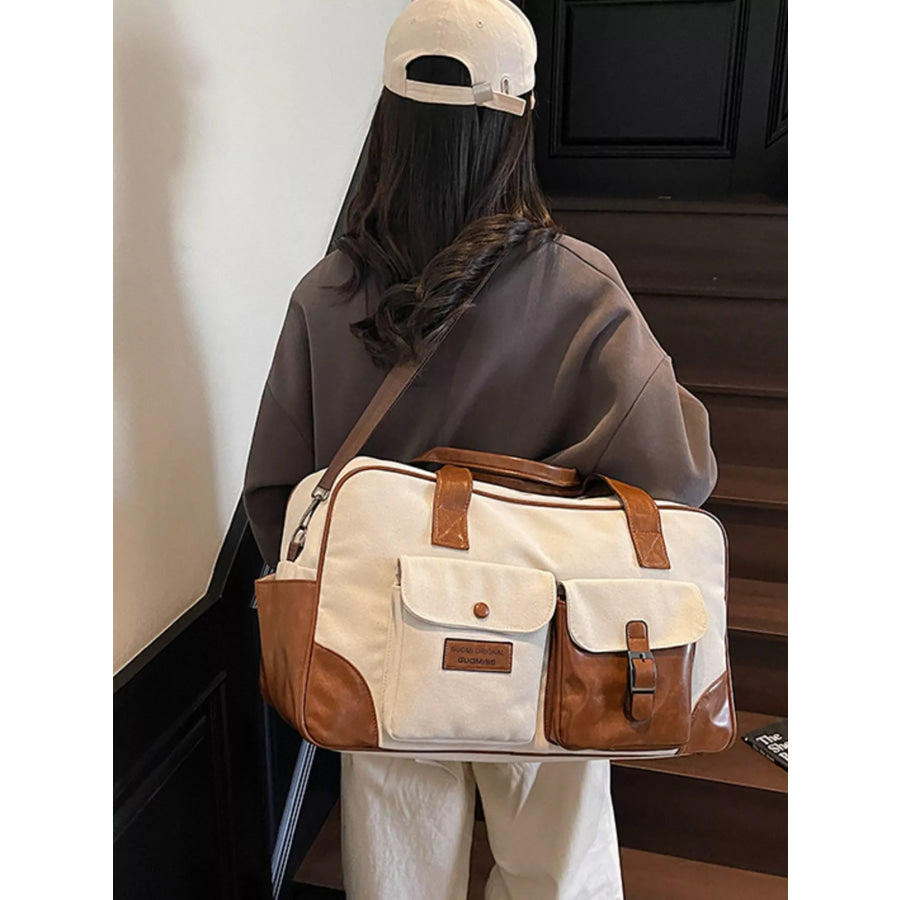 Multiple Pockets Travel Bag Cream White / One Size Apparel and Accessories