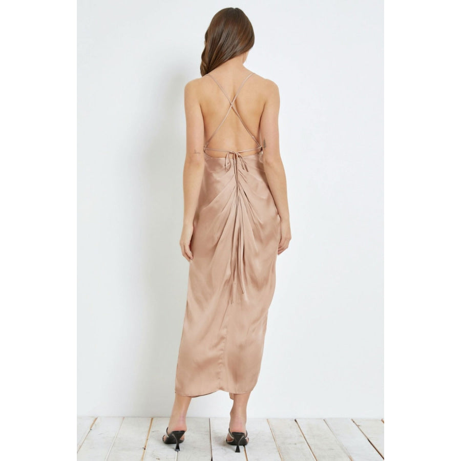 Mustard Seed Twisted Front Slip Backless Dress Rose Beige / S Apparel and Accessories