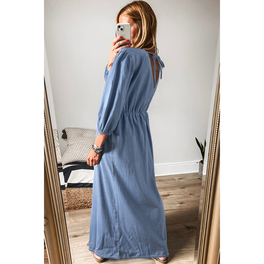 Myosotis Chambray Deep V Neck Bracelet Sleeve Maxi Dress Myosotis / S / 100% Cotton Dresses/Maxi Dresses