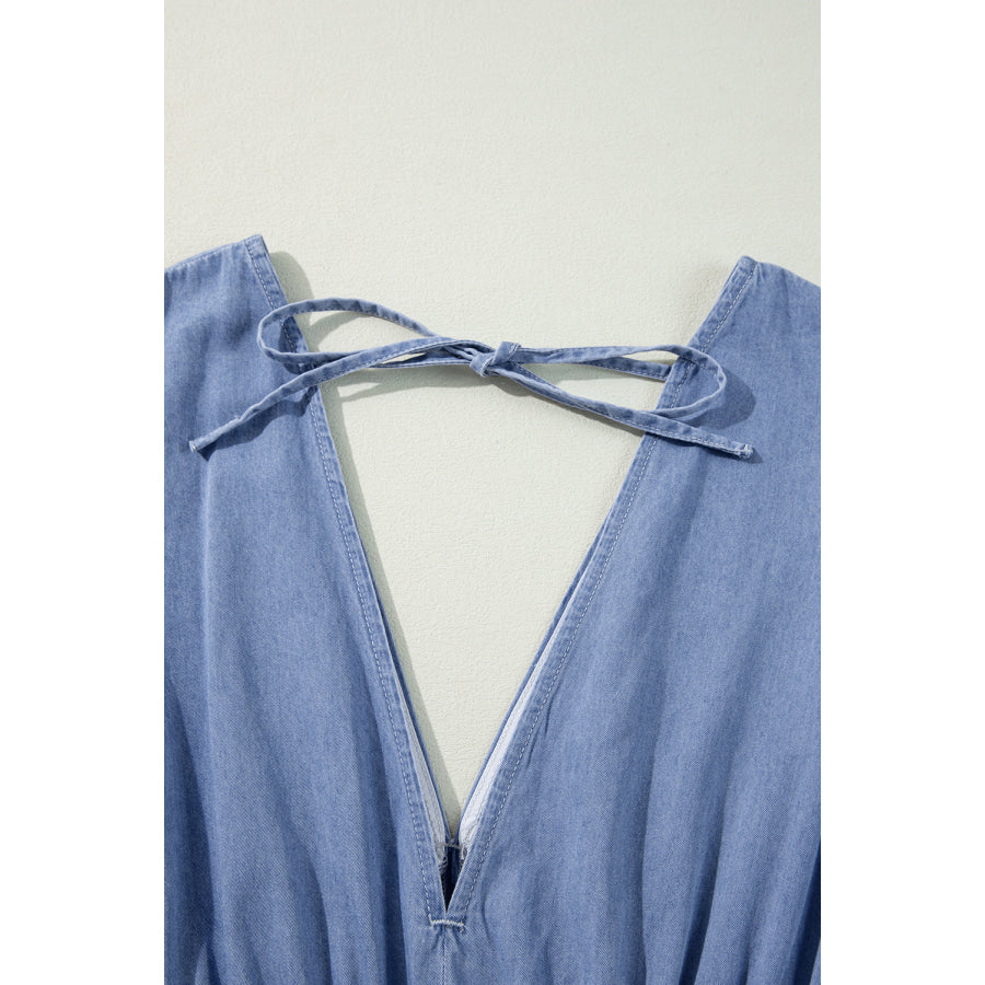 Myosotis Chambray Deep V Neck Bracelet Sleeve Maxi Dress Dresses/Maxi Dresses