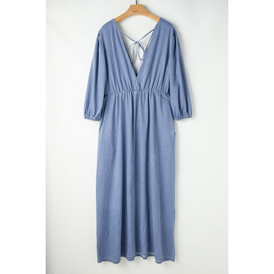 Myosotis Chambray Deep V Neck Bracelet Sleeve Maxi Dress Dresses/Maxi Dresses