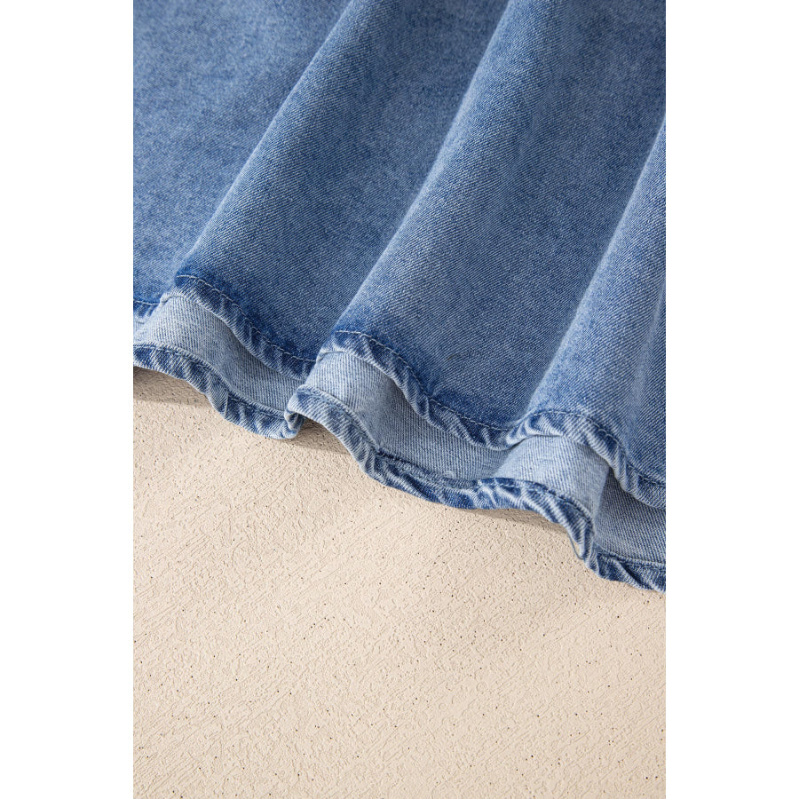 Myosotis Denim Pleated Patchwork Sleeveless Top Tops/Tank Tops