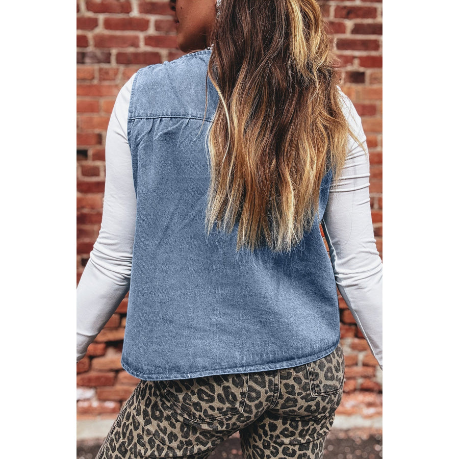 Myosotis Denim Pleated Patchwork Sleeveless Top Tops/Tank Tops