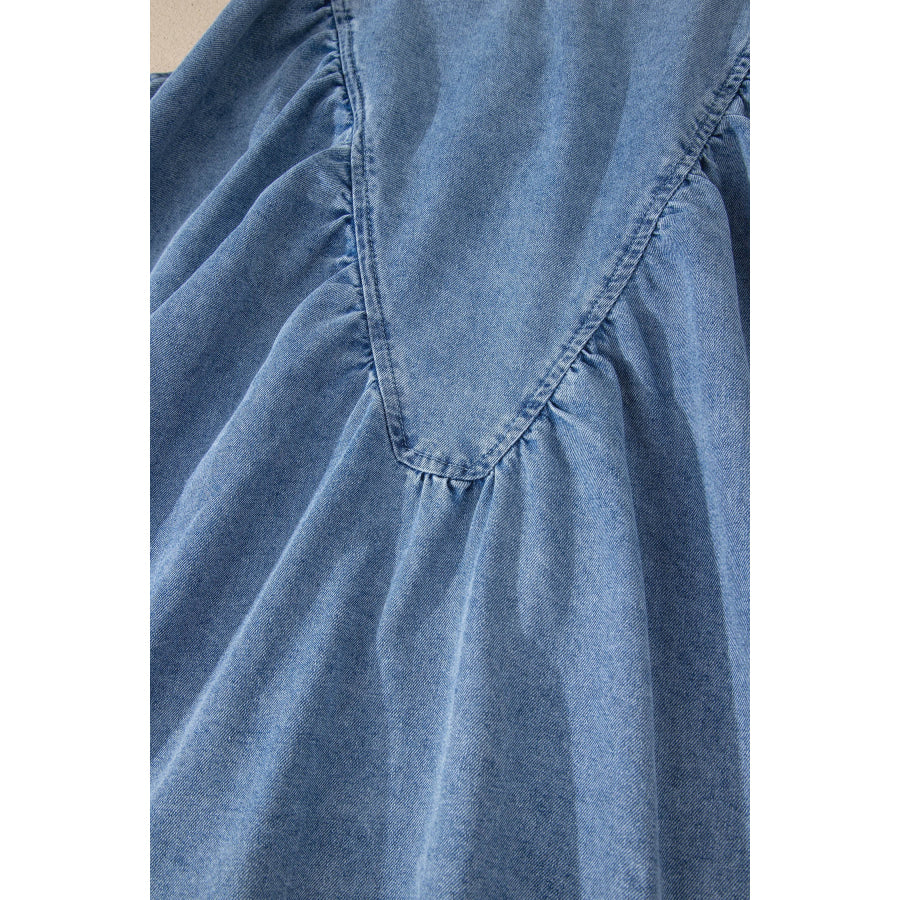 Myosotis Denim Pleated Patchwork Sleeveless Top Tops/Tank Tops