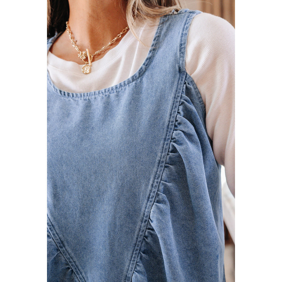 Myosotis Denim Pleated Patchwork Sleeveless Top Tops/Tank Tops
