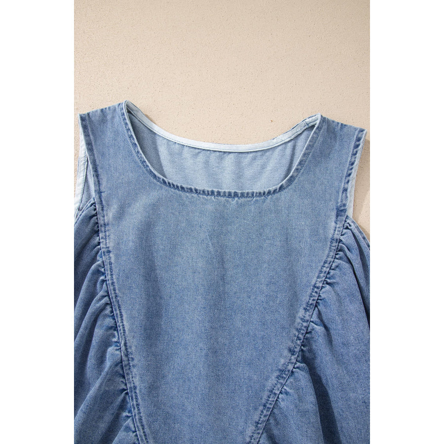 Myosotis Denim Pleated Patchwork Sleeveless Top Tops/Tank Tops