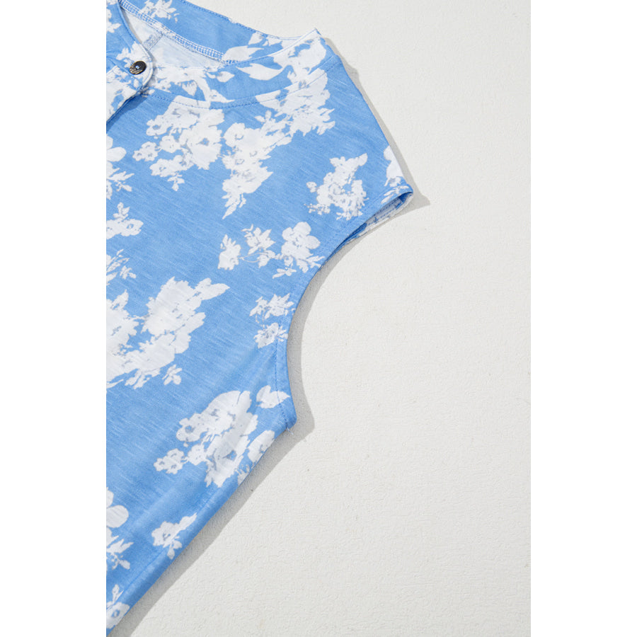 Myosotis Floral Print Half Button Wide Leg Relaxed Sleeveless Jumpsuit Bottoms/Jumpsuits & Rompers
