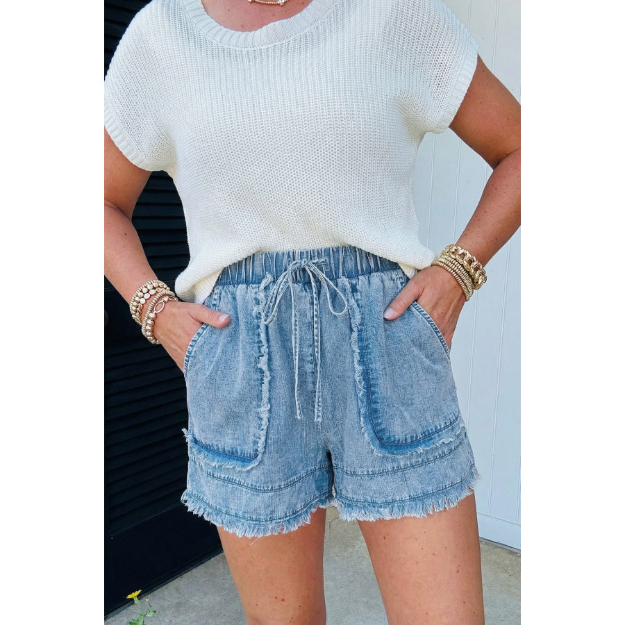Myosotis Frayed Edge Casual Denim Shorts Myosotis / 4 / 85% Cotton + 15% Polyester Bottoms/Denim Shorts