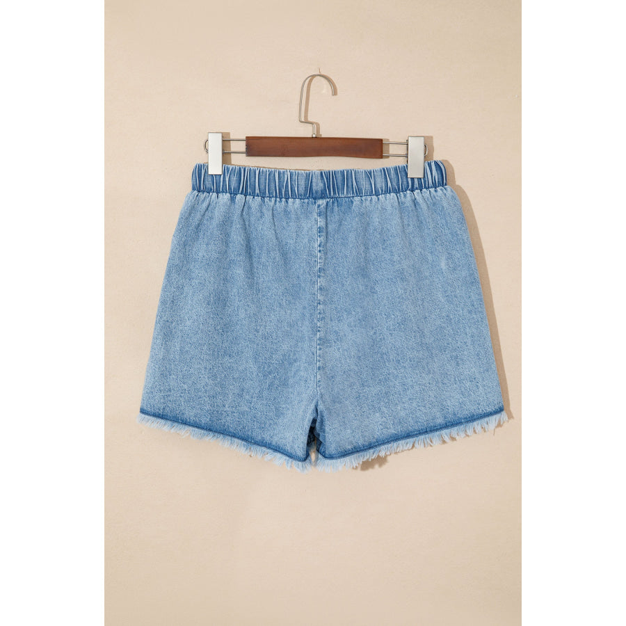 Myosotis Frayed Edge Casual Denim Shorts Bottoms/Denim Shorts