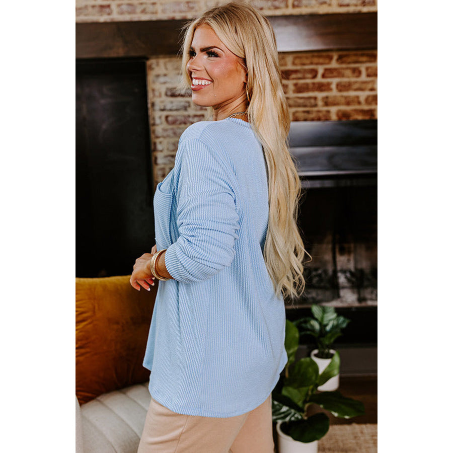 Myosotis Plus Size Ribbed Textured Long Sleeve T Shirt Plus Size/Plus Size Tops/Plus Size Tops & Tees