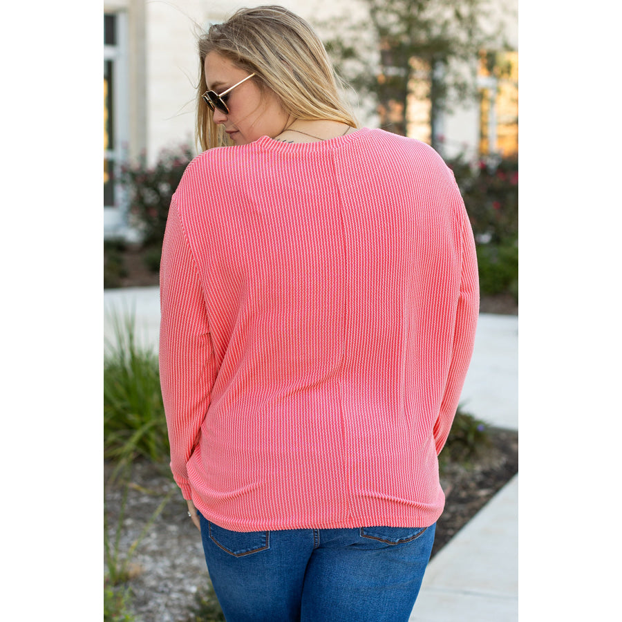 Myosotis Plus Size Ribbed Textured Long Sleeve T Shirt Plus Size/Plus Size Tops/Plus Size Tops & Tees