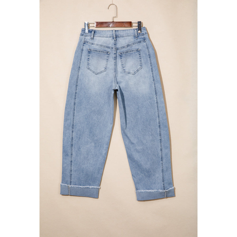 Myosotis Raw Hem Turnup Loose Ankle-length Jeans Bottoms/Jeans