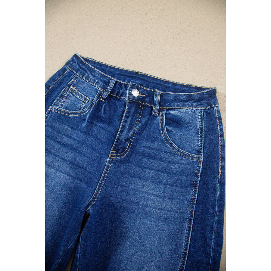 Myosotis Raw Hem Turnup Loose Ankle-length Jeans Bottoms/Jeans