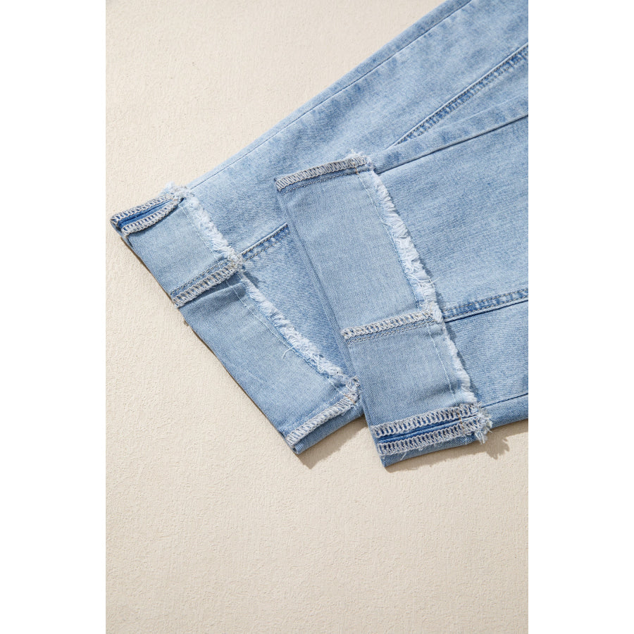 Myosotis Raw Hem Turnup Loose Ankle-length Jeans Bottoms/Jeans