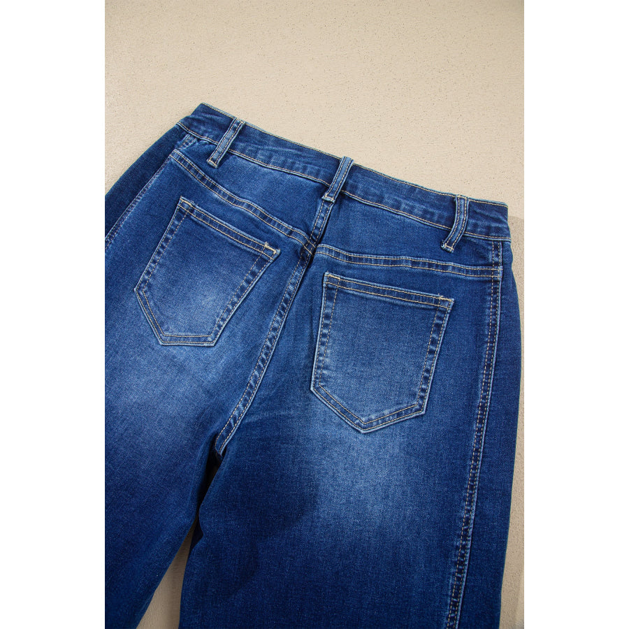Myosotis Raw Hem Turnup Loose Ankle-length Jeans Bottoms/Jeans