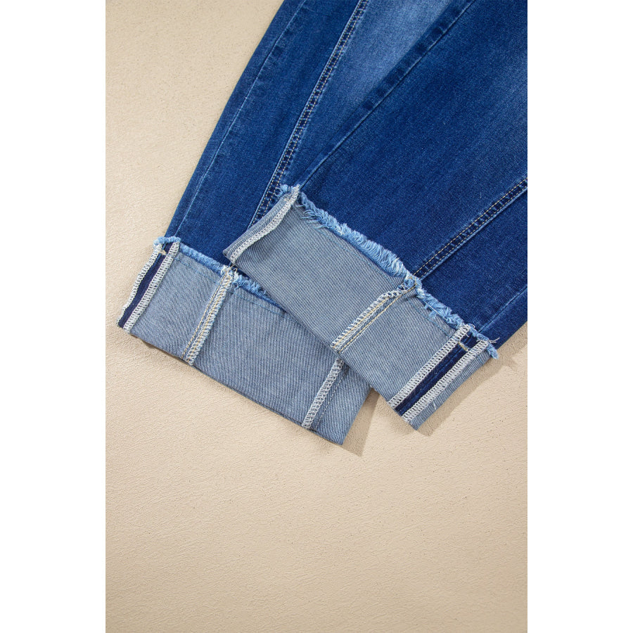 Myosotis Raw Hem Turnup Loose Ankle-length Jeans Bottoms/Jeans
