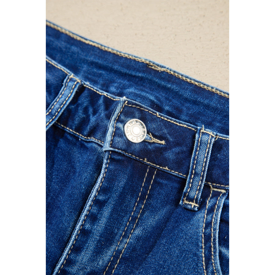 Myosotis Raw Hem Turnup Loose Ankle-length Jeans Bottoms/Jeans