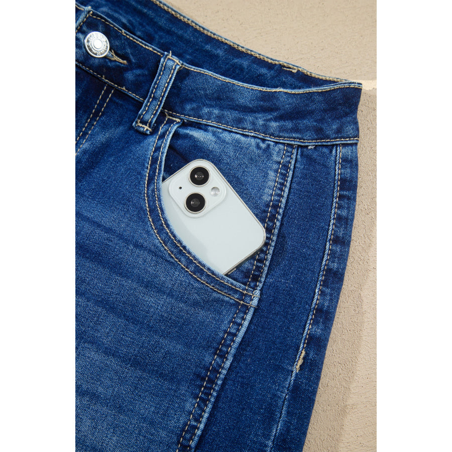 Myosotis Raw Hem Turnup Loose Ankle-length Jeans Bottoms/Jeans